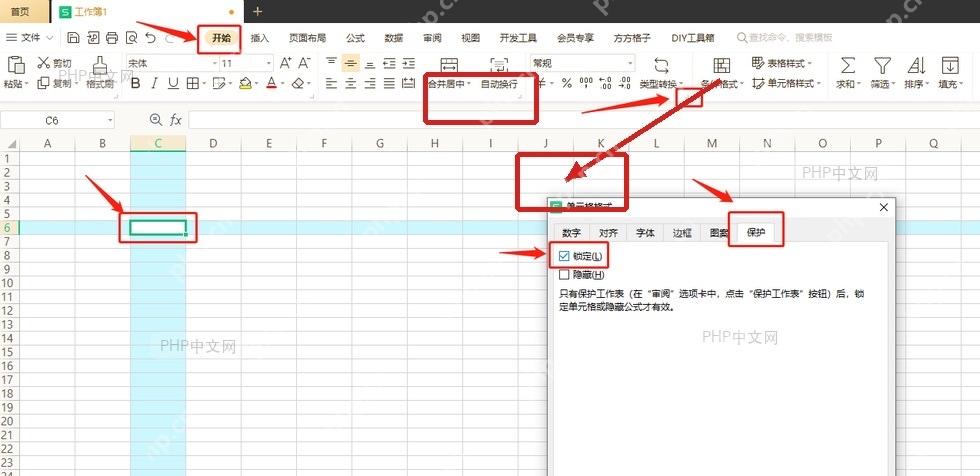 WPS表格审阅选项卡中保护工作表入口被标出