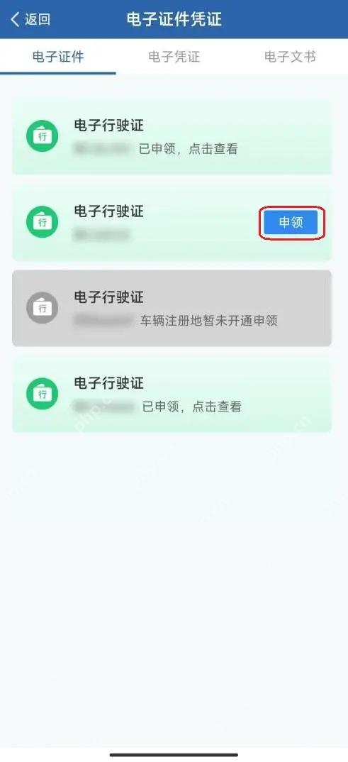 交管12123电子行驶证申领按钮