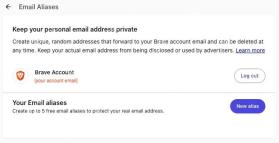 Brave 账户的邮件别名管理页面