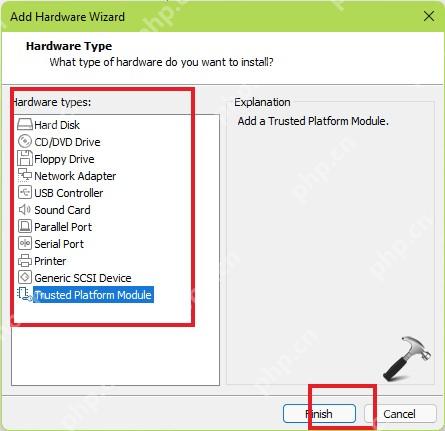 VMware Workstation Add Hardware Wizard 中选中 Trusted Platform Module