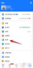 支付宝中文界面：花呗，对应步骤：打开支付宝后到“我的”页，先点“花呗”。提前还款的起点不是余额页，而是花呗账单。