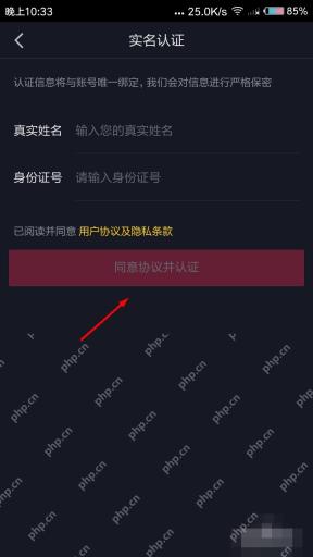 抖音实名认证申诉页面填写真实姓名和身份证号