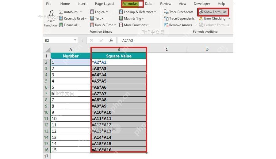 Excel 公式选项卡中显示公式按钮被标出