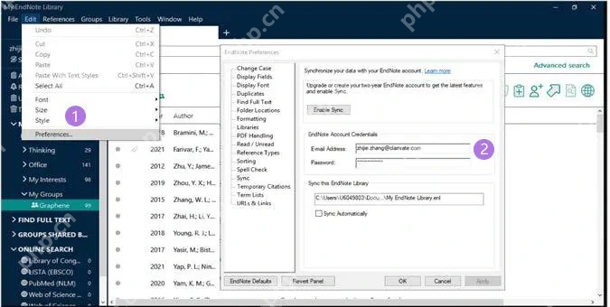 EndNote 21 Windows 在 Edit 菜单进入 Preferences 检查可调项目