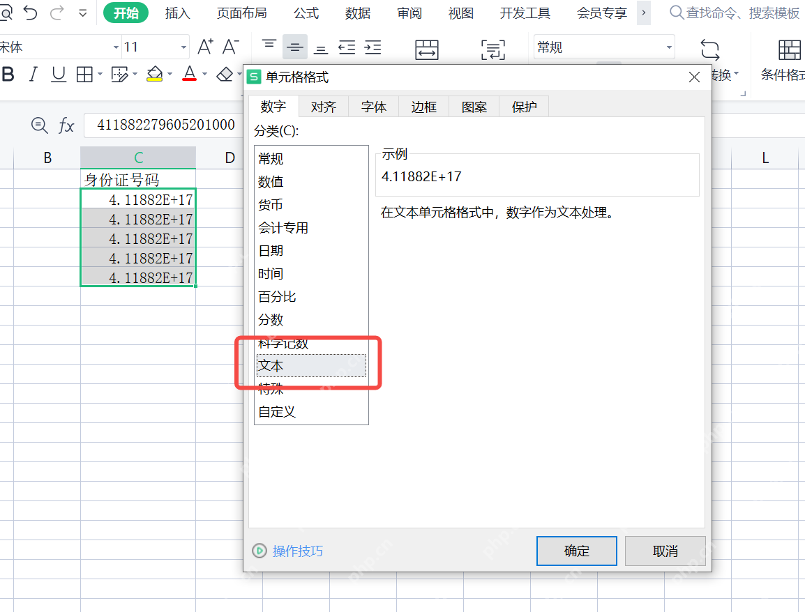 Excel单元格格式设置为文本