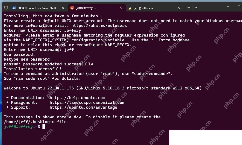 Win11 WSL Ubuntu 发行版初始化完成后显示终端欢迎信息