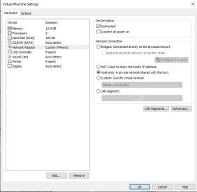 VMware Workstation Virtual Machine Settings 选中 Network Adapter 显示仅主机模式