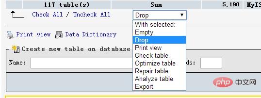 How to clear phpmyadmin database