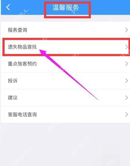 12306遗失物品怎么在线查找：在温馨服务中点击遗失物品查找。