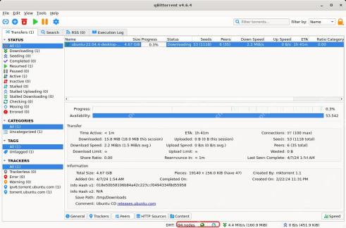 qBittorrent 主窗口底部显示 DHT 节点数量
