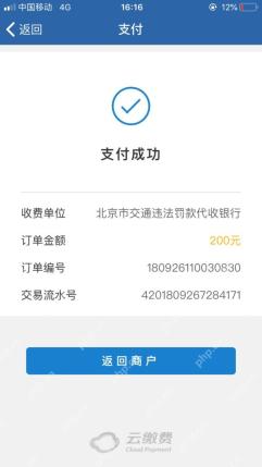 交管12123支付成功页面和订单交易信息_交管12123支付不了怎么办_交管12123业务缴费失败排查指南 - php中文网