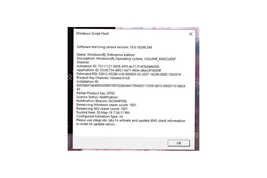 Win10 命令提示符中输入 slmgr dlv 查看许可证详细信息