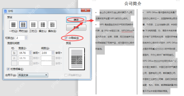 分栏窗口中勾选分隔线并确认应用到所选文字