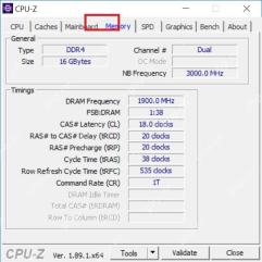 CPU-Z Windows Memory 标签页显示内存 Type Size Channel 和频率