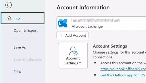 Outlook文件信息页中的Add Account添加账户按钮