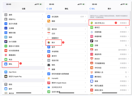 iPhone照片权限应用列表与访问范围