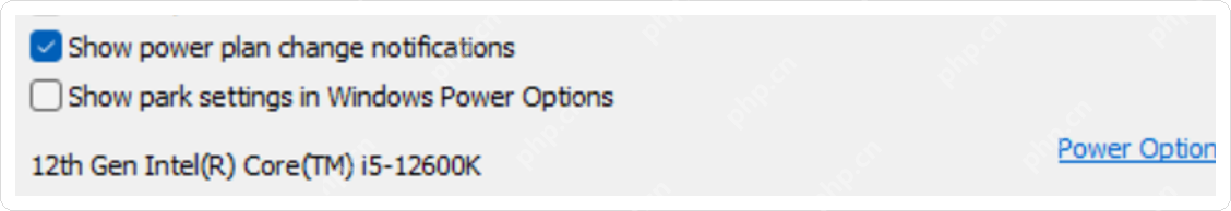 ParkControl 底部 Show park settings in Windows Power Options 复选框。