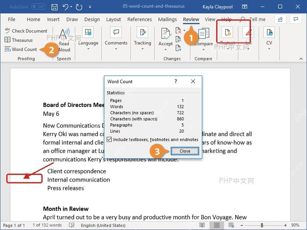 Microsoft Word审阅选项卡和字数统计入口被框出