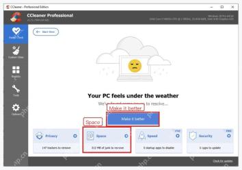 CCleaner Health Check 中的 Space 清理空间项目