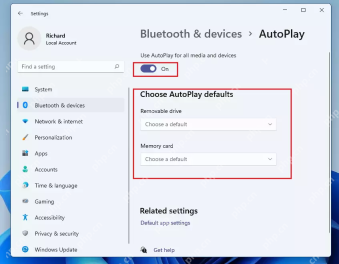 Win11 设置应用 AutoPlay 页面显示 Use AutoPlay for all media and devices