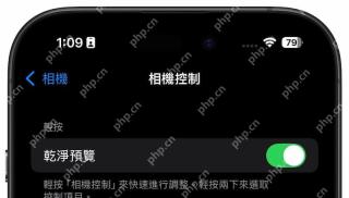 iPhone 相机控制设置页面中轻按区域和纯净预览开关可见