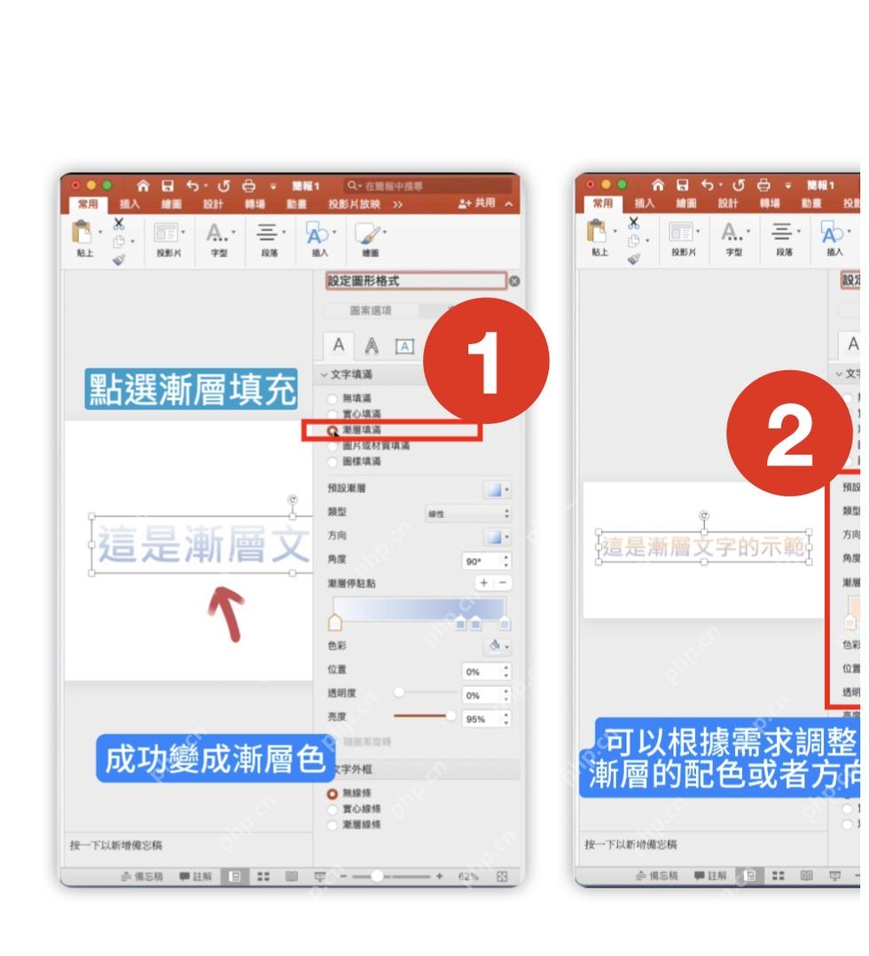 PowerPoint设置面板中进入文本选项
