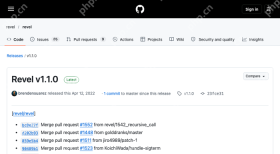 GitHub 上 Revel 官方 v1.1.0 发行页显示 Latest 标记及 2022-04-12 发布记录,证明版本与发布时间