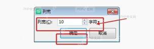 Excel 列宽窗口中输入 10 并确认列宽设置