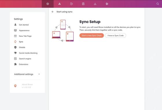 Brave Sync 设置中的新建同步链界面