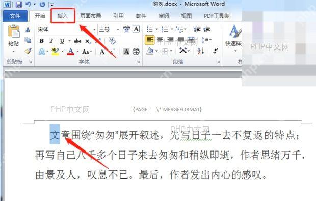 Word文档中段落首字被选中的界面