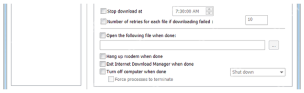Scheduler 页面下方显示 Open the following file when done 和 Turn off computer when done。
