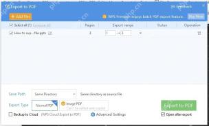 WPS 演示导出 PDF 对话框中选择导出范围