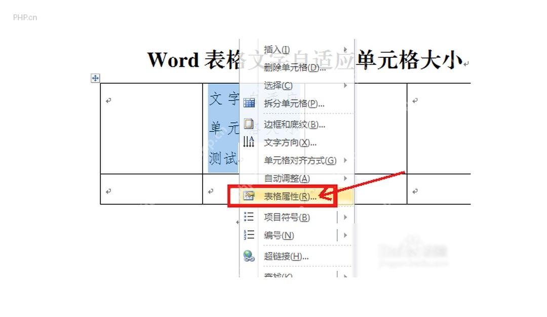 Word 右键菜单中打开表格属性入口