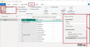 Power Query 编辑器中检查数据预览和查询设置