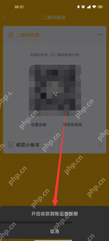 微信手机界面:开启收款到账语音提醒