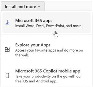 Microsoft 365 apps 安装面板列出 PowerPoint 桌面应用