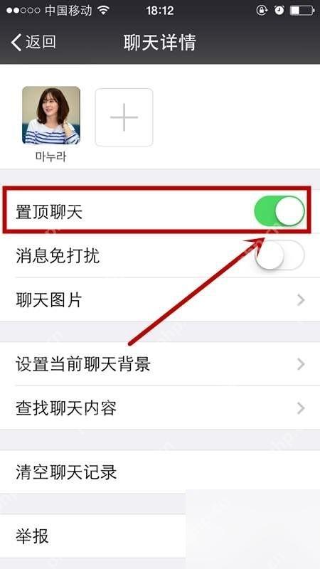 微信聊天详情页里的置顶聊天开关