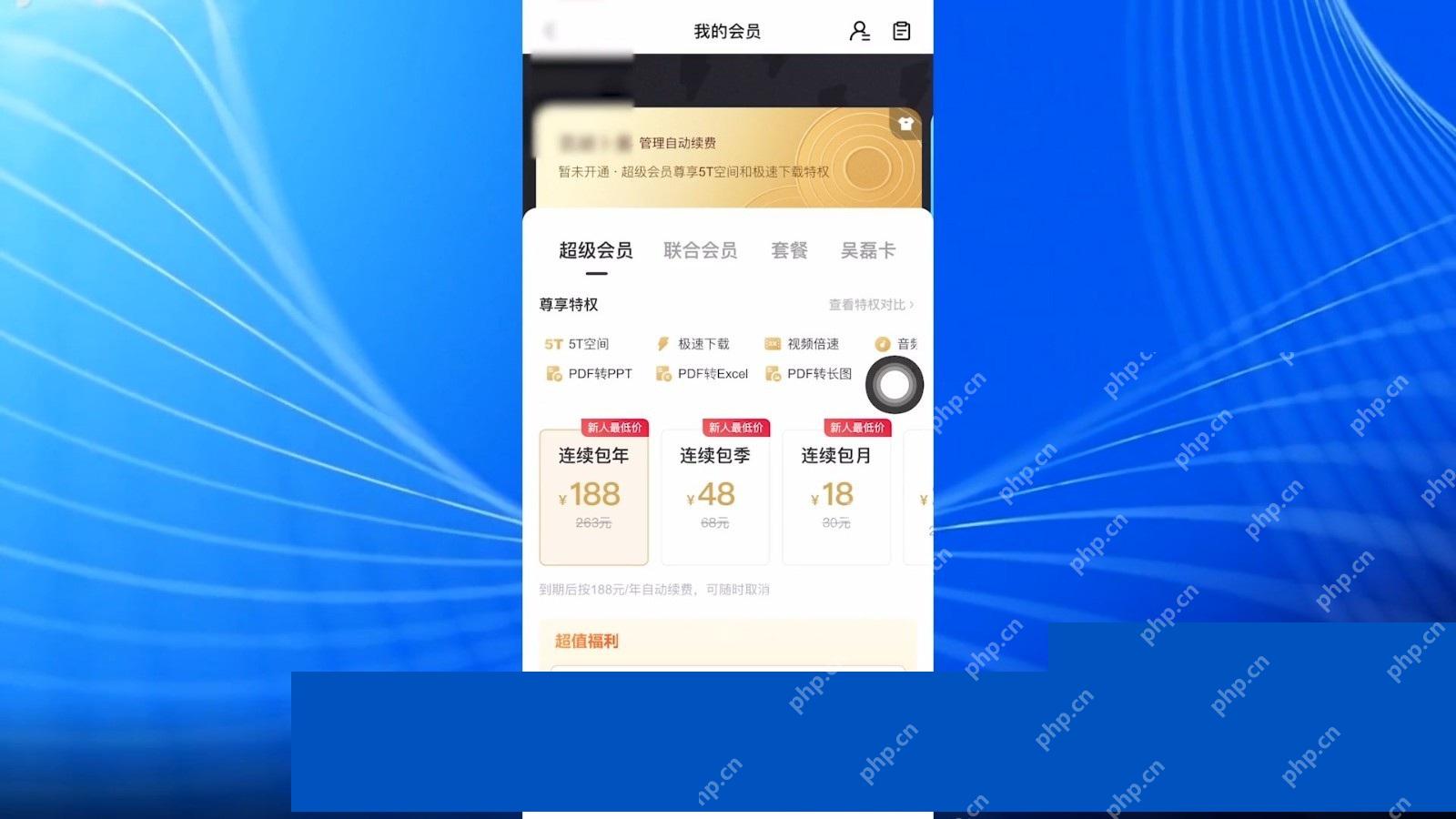 百度网盘会员页中的管理自动续费入口