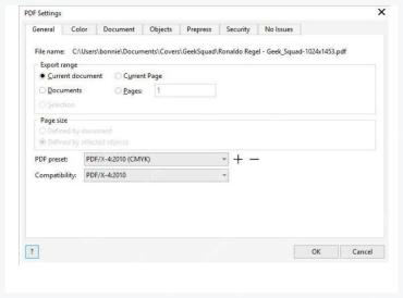 CorelDRAW Publish to PDF 对话框中点击 Settings 设置范围