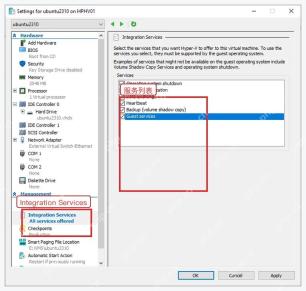 Hyper-V 虚拟机设置中的 Integration Services 集成服务