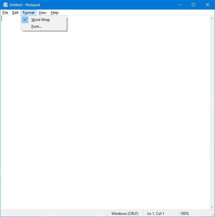 Windows 10 记事本格式菜单中的自动换行选项