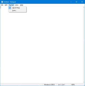 Windows 10 记事本格式菜单中的自动换行选项