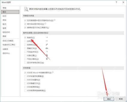 Word 选项显示页面勾选制表符
