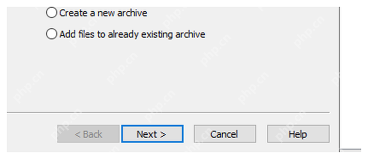 WinRAR Wizard 窗口底部显示 Next 按钮,对应继续配置自解压流程。