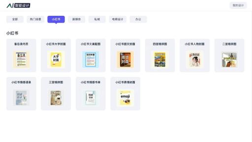 智能设计的小红书封面、内页与拼图类型