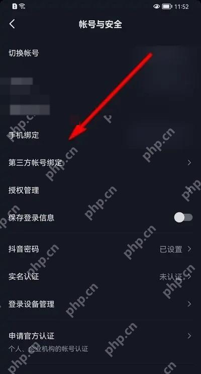 抖音账号与安全页中的手机绑定选项