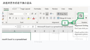 Excel 开始选项卡中对齐方式设置入口被标出