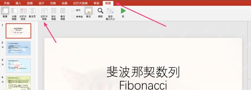 PowerPoint 视图选项卡中打开幻灯片母版入口