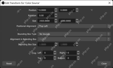 OBS Studio Edit Transform 窗口显示 Crop Left Right Top Bottom 裁剪输入框
