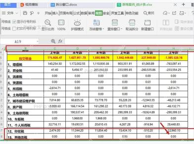 WPS 表格拆分窗口后拖动分隔条查看上下区域